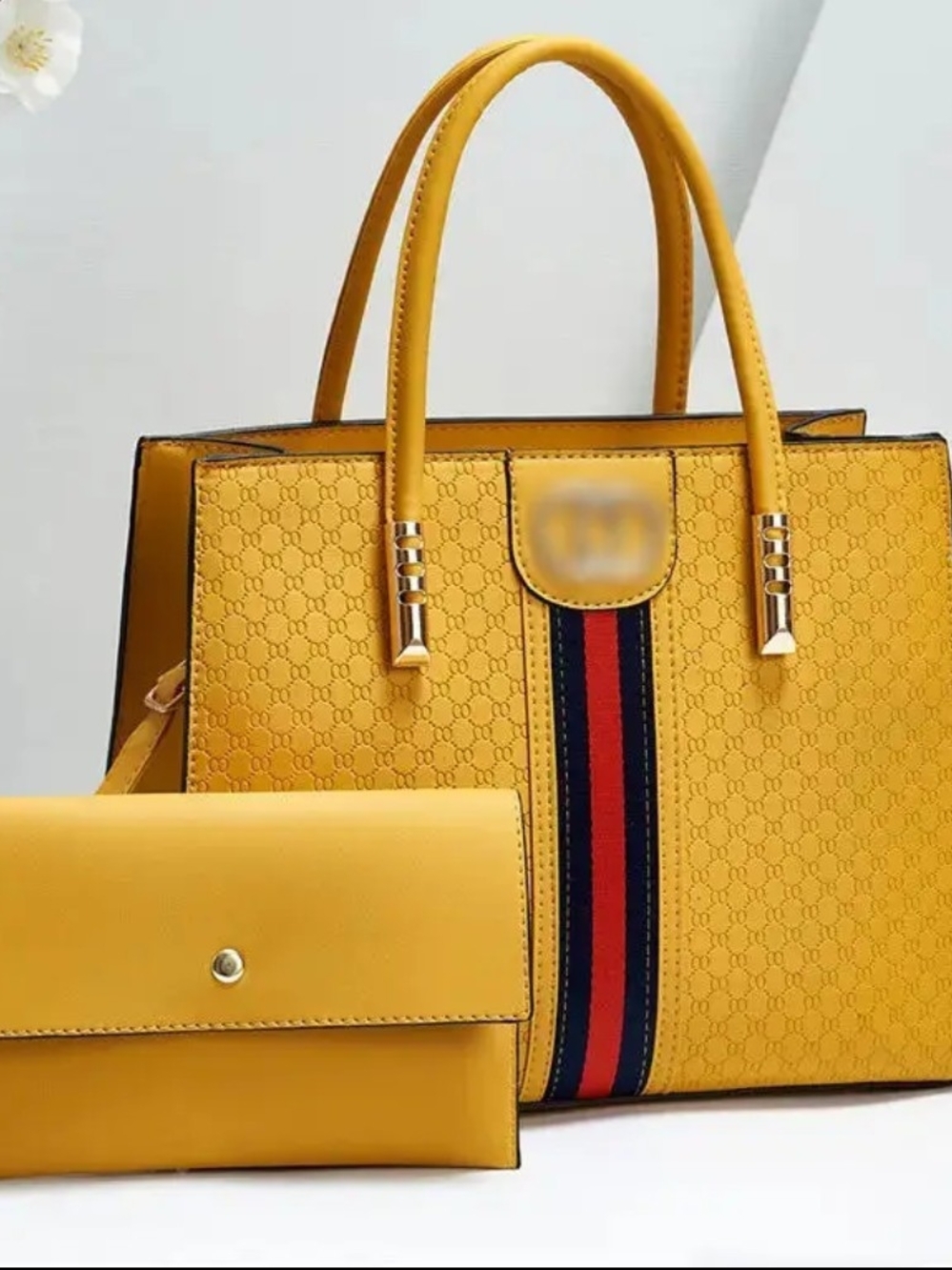 Mustard Yellow Structured Tote with Matching Wallet - Designer-Inspired